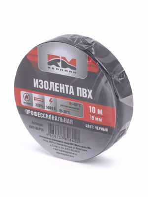 Изолента 15 мм х 10 м, цв. черная Профессиональная "RedMark"