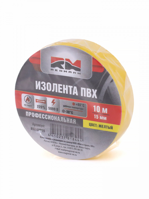 Изолента 15 мм х 10 м, цв. желтая Профессиональная "RedMark"