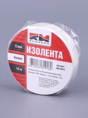 Изолента 15 мм х 10 м, цв. белая "RedMark"